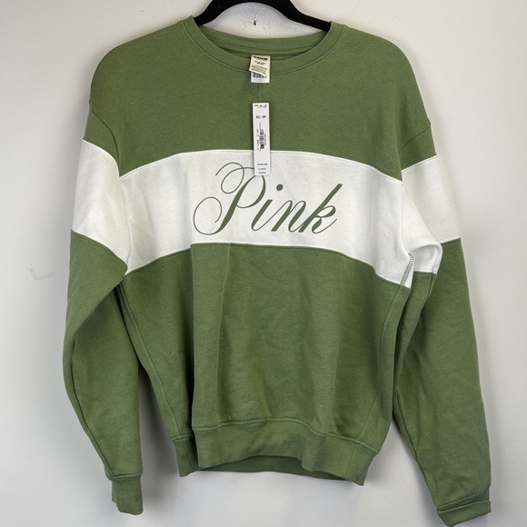 Victoria's Secret Tops - Victoria Secret Pink Sweatshirt Green Oversized XS New with tags!